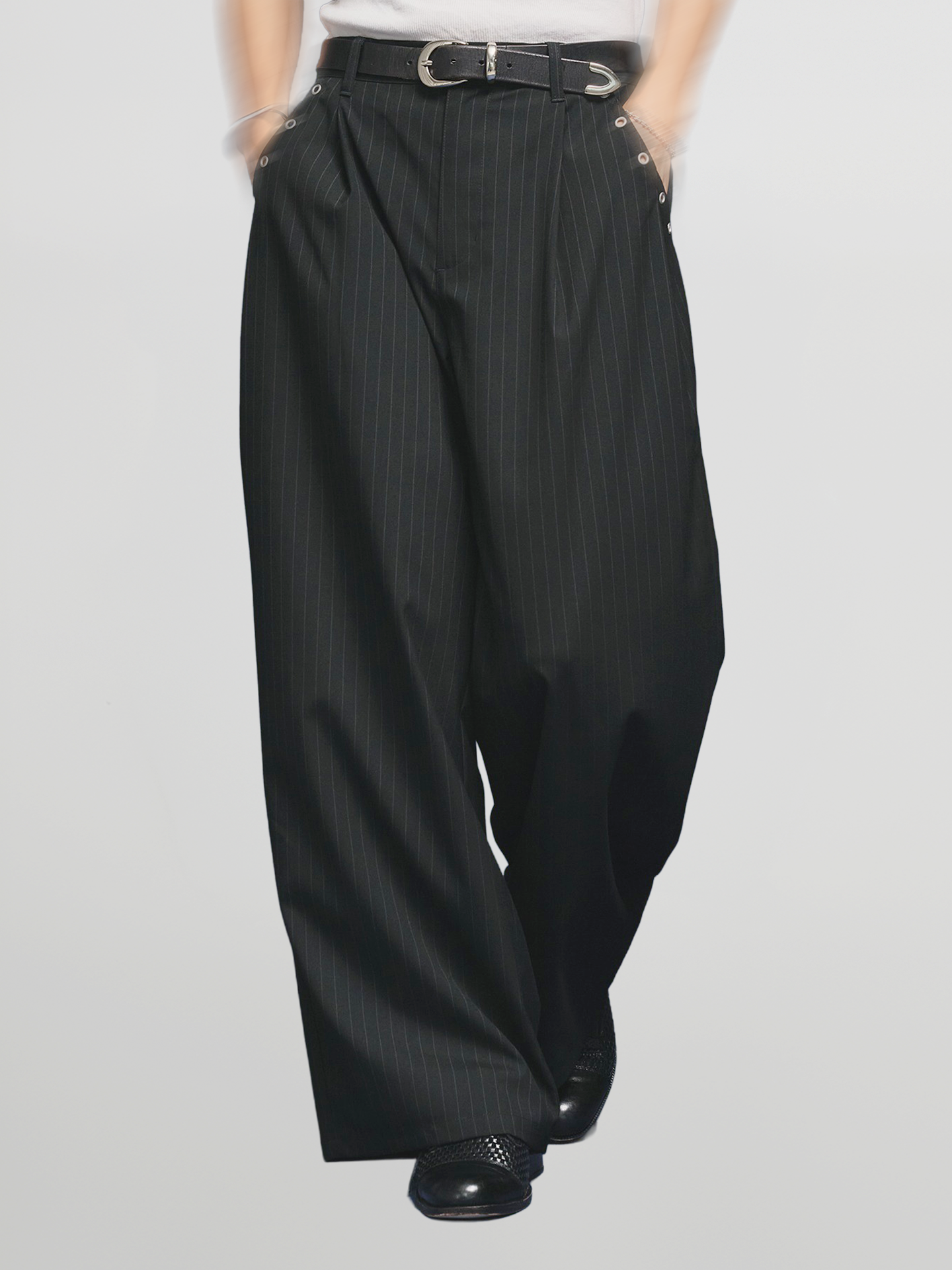 Eyelet-Detail Striped Wide Pants