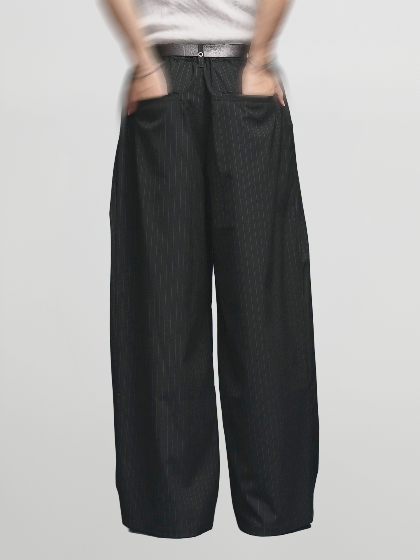 Eyelet-Detail Striped Wide Pants