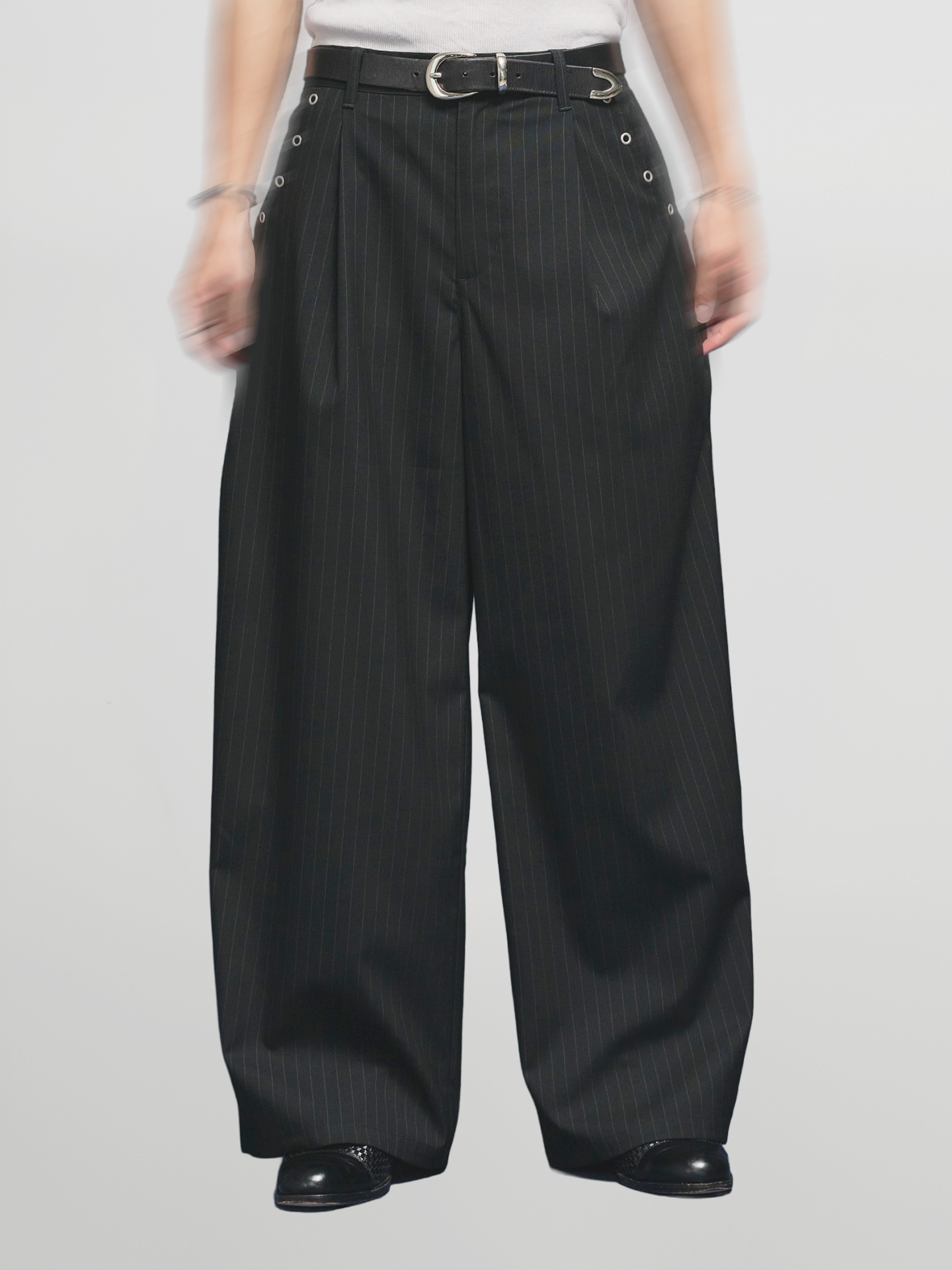 Eyelet-Detail Striped Wide Pants