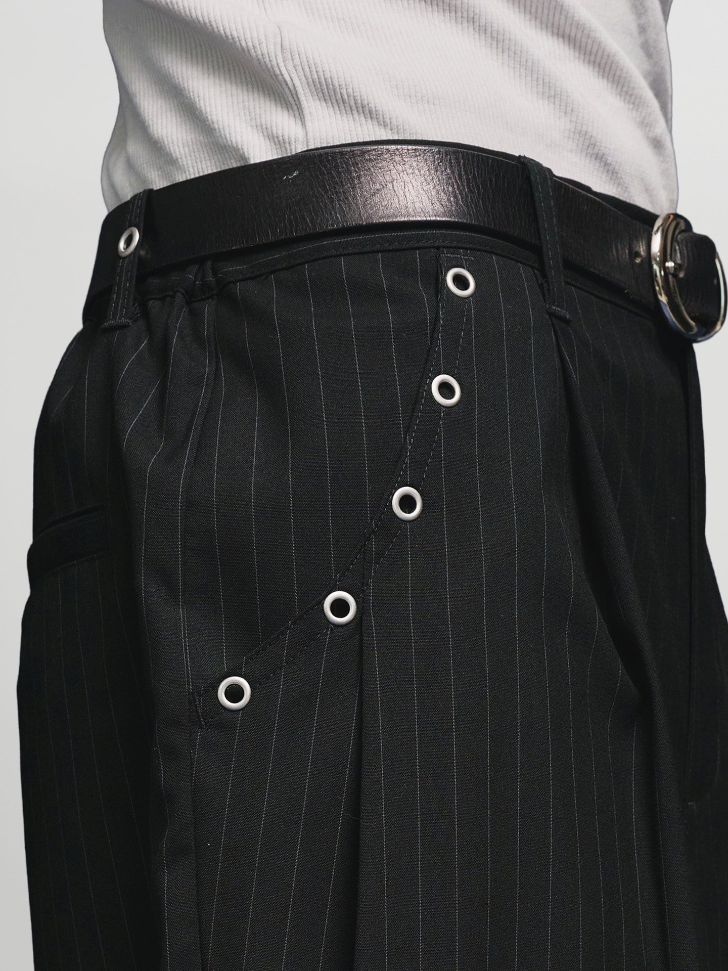 Eyelet-Detail Striped Wide Pants