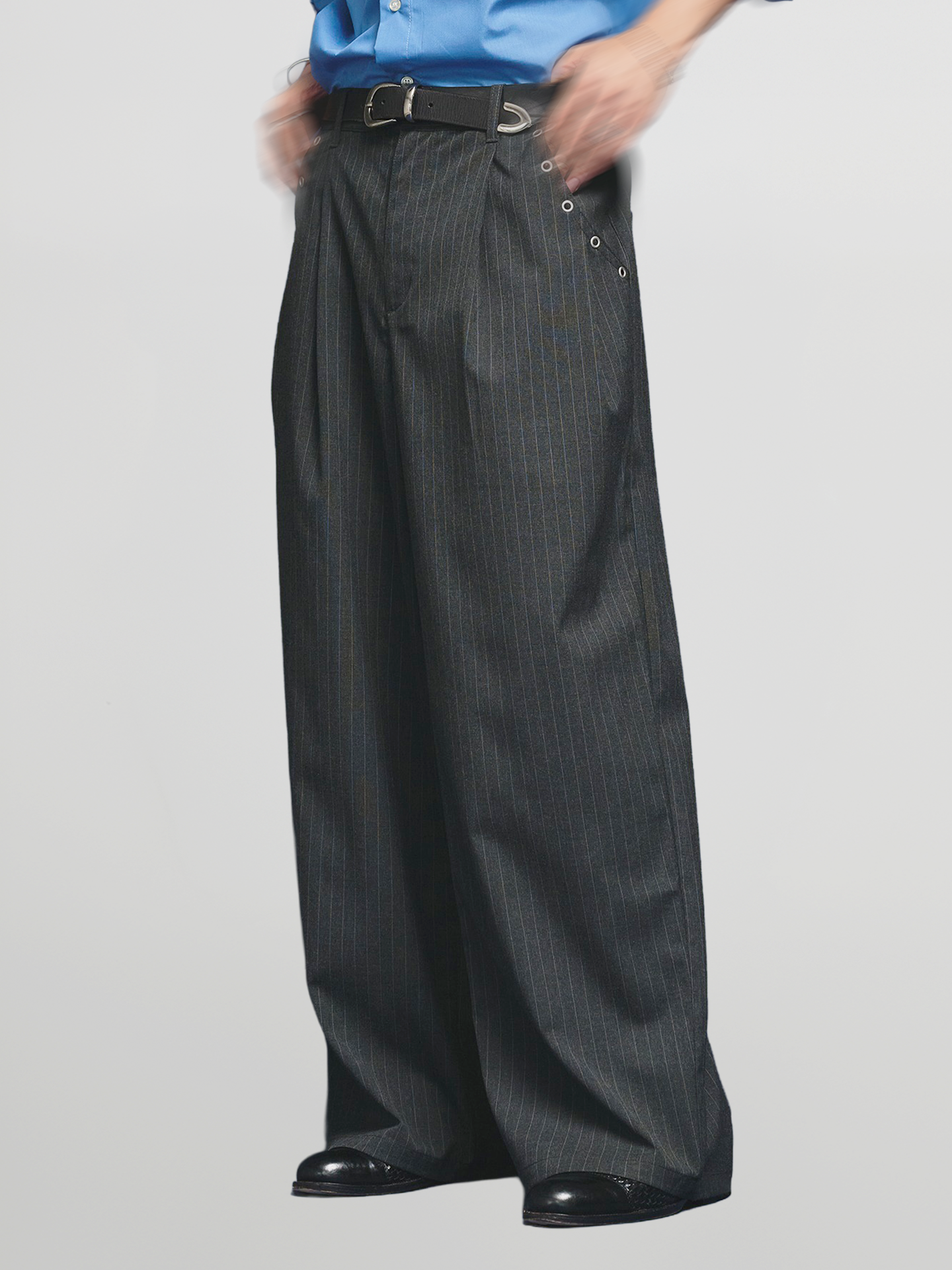 Eyelet-Detail Striped Wide Pants