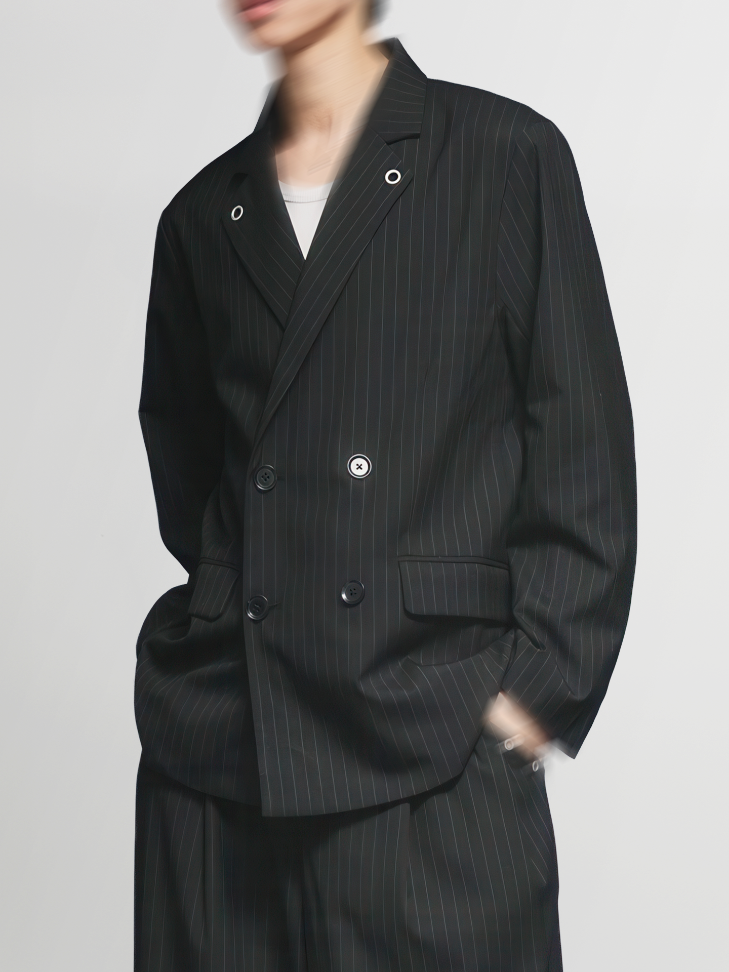 Eyelet Detail Striped Tailored Jacket