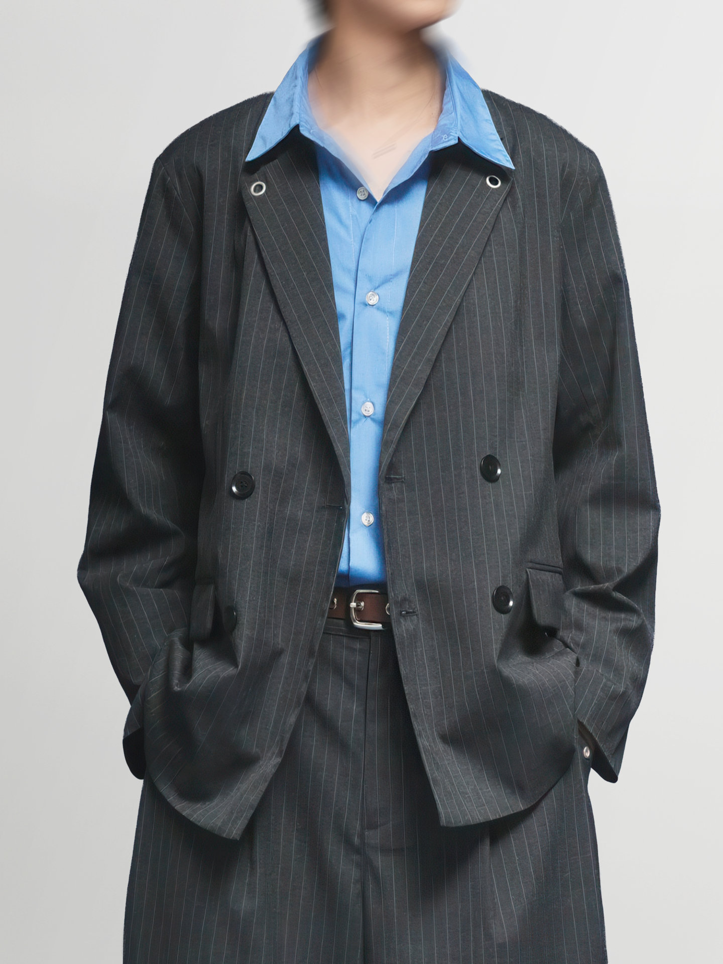Eyelet Detail Striped Tailored Jacket