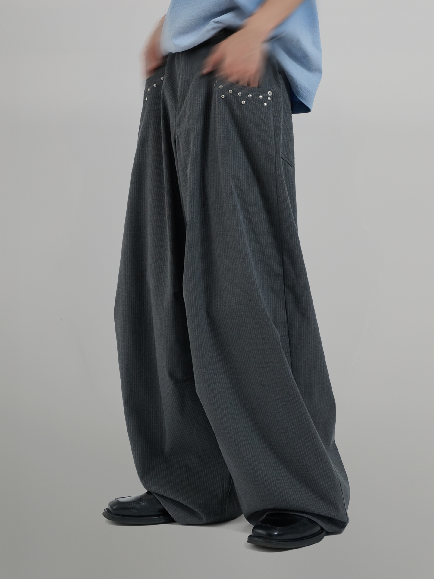 Silver Studded Striped Wide Pants
