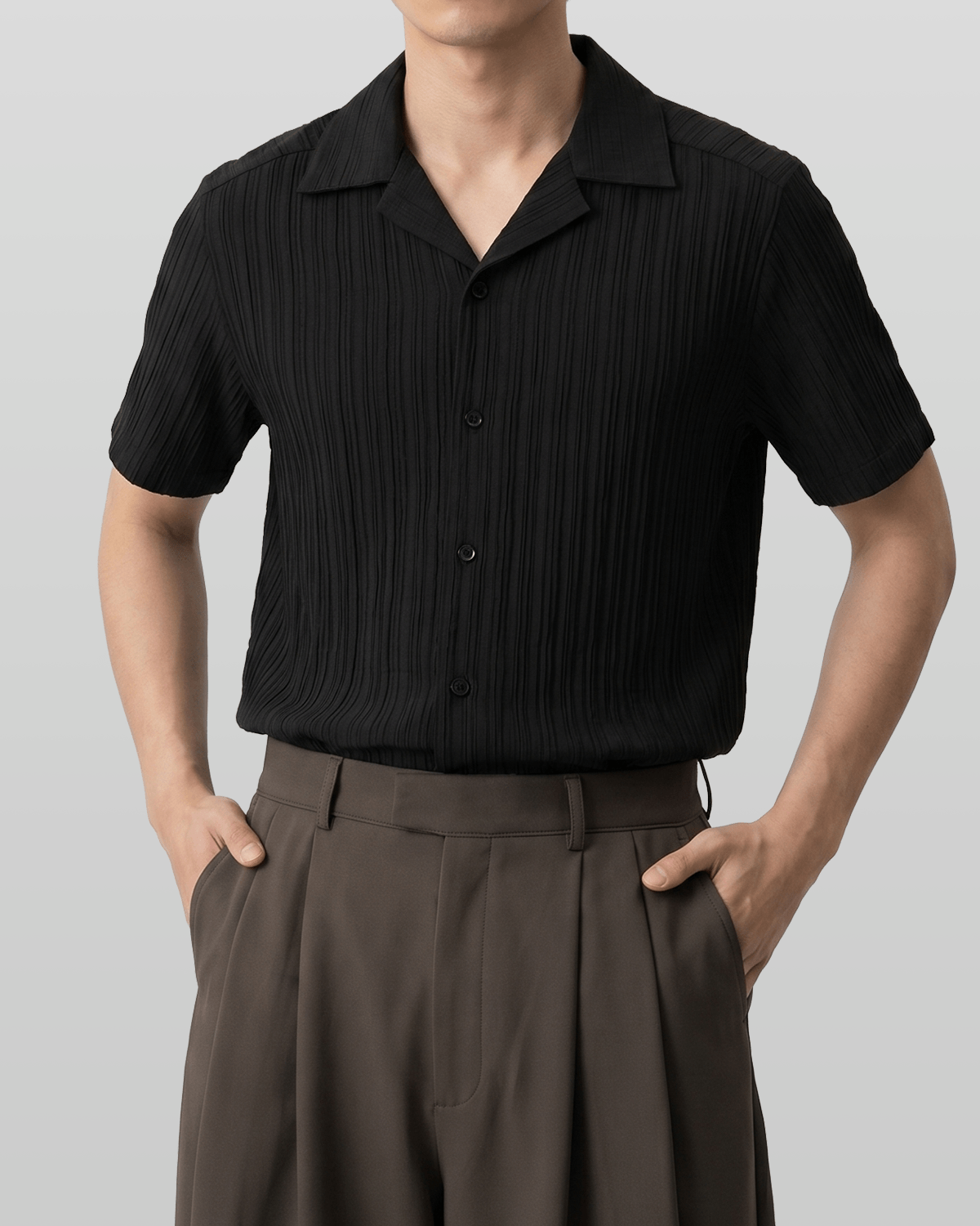 Hazel Pleated Open Collar Shirt