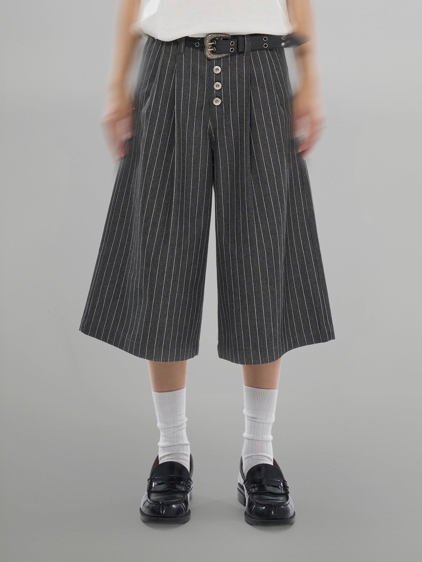 Striped Wide Denim Shorts