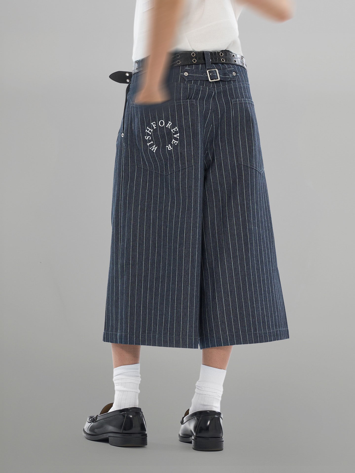 Striped Wide Denim Shorts