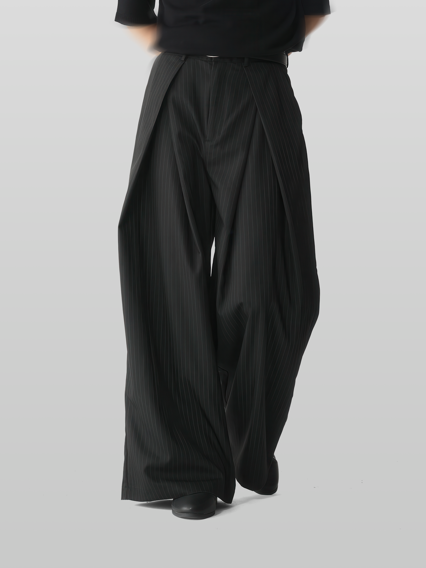 Cross Tuck Striped Wide Pants
