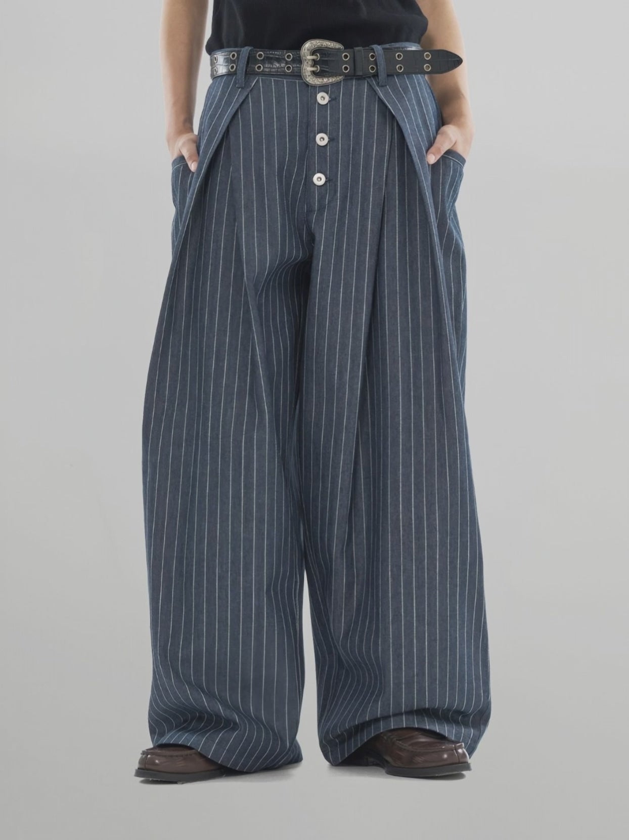 Striped Wide Denim Jeans