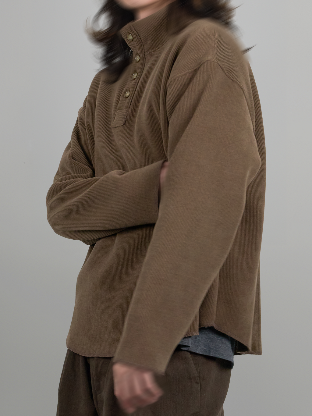 Button Mock Neck Sweatshirt