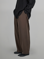 Twill Wide Balloon Pants brown – Front view | wide-leg / pleated / relaxed tailoring | UNPROVEN