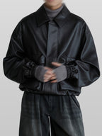 Grain Short Blouson Black – Front view | clean essentials / minimalist | UNPROVEN