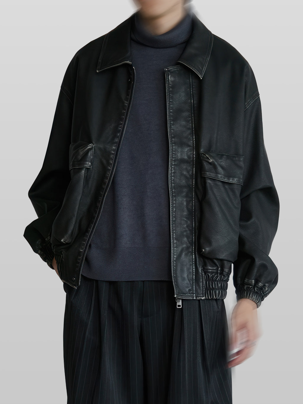 Artificial Grain Short Blouson vintage-black – Detail | architectural outerwear / structured | UNPROVEN