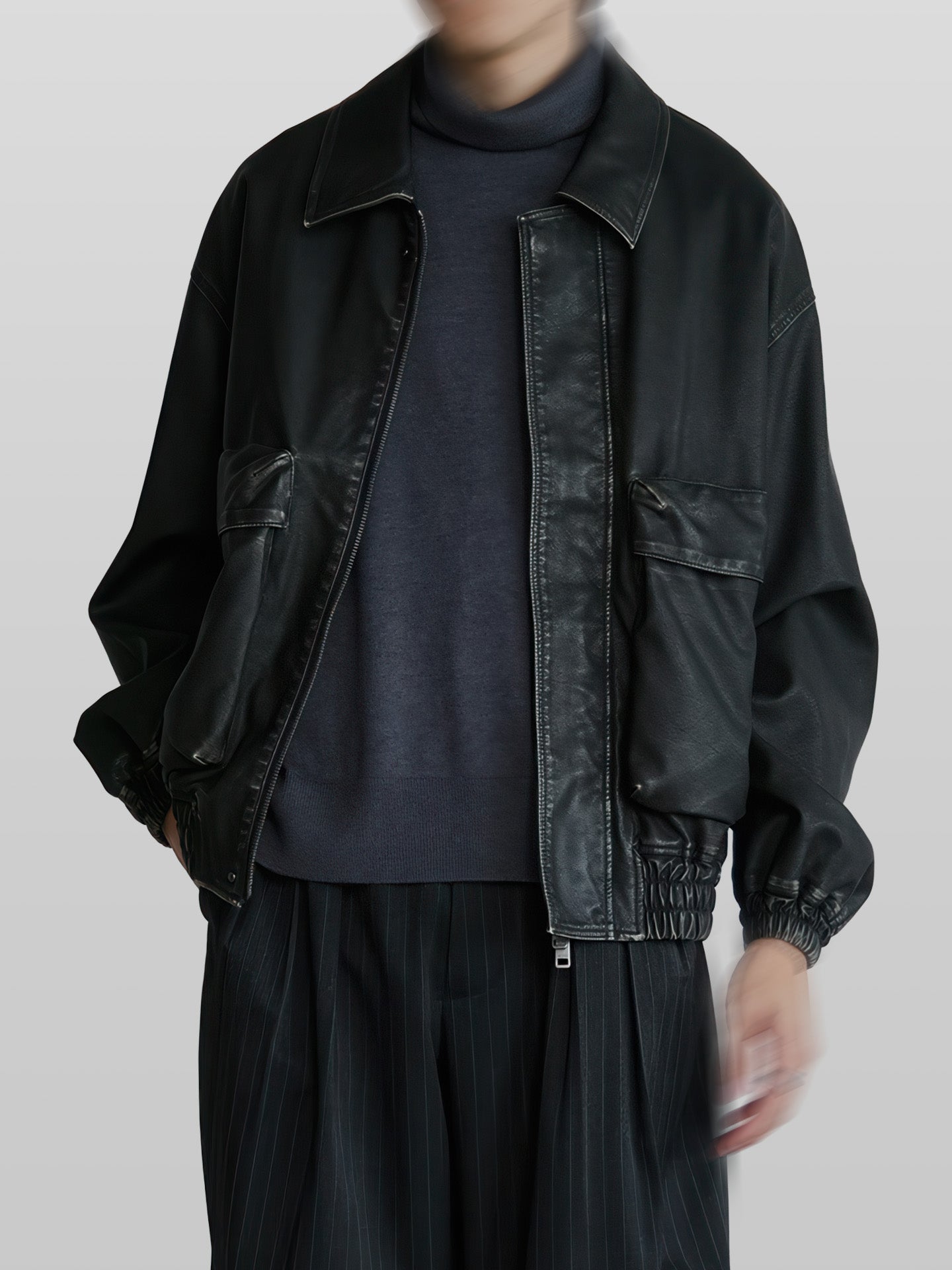 Artificial Grain Short Blouson vintage-black – Detail | architectural outerwear / structured | UNPROVEN