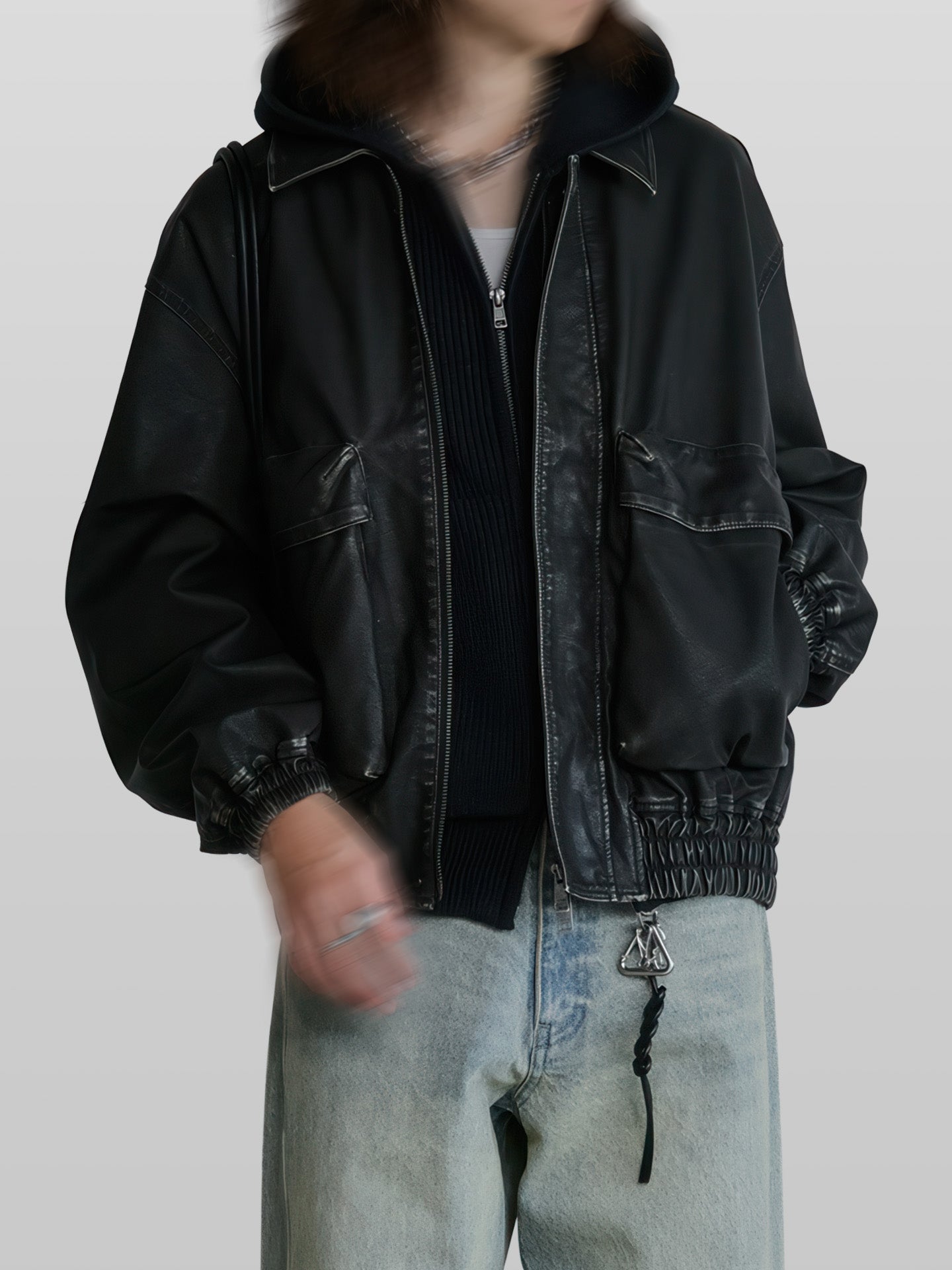 Grain Short Blouson Vintage-Black – Front view | clean essentials / minimalist | UNPROVEN