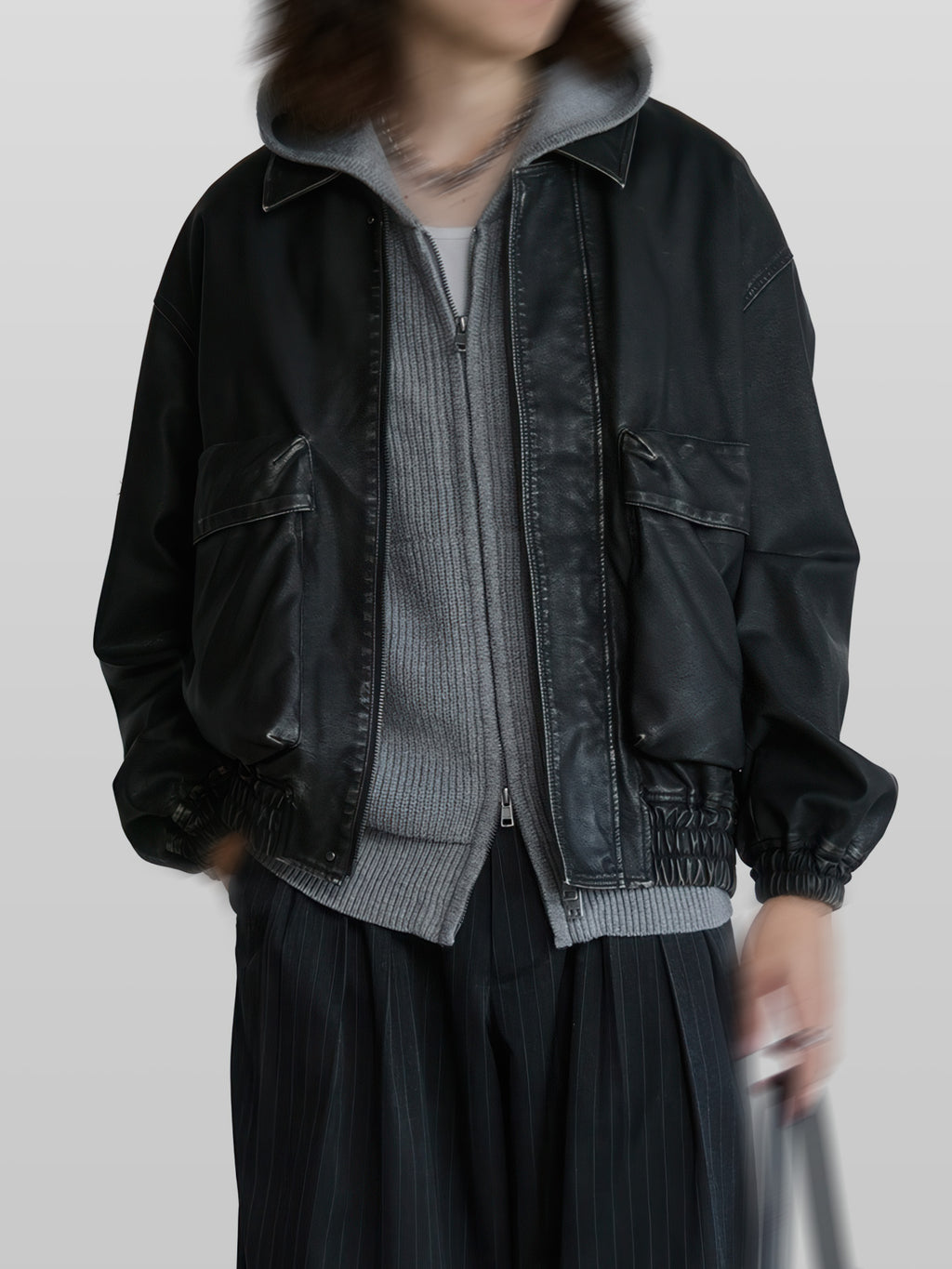 Grain Short Blouson Vintage-Black – Front view | clean essentials / minimalist | UNPROVEN