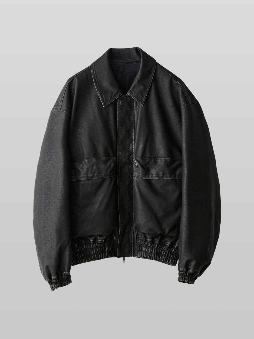 Artificial Grain Short Blouson vintage-black – Front view | architectural outerwear / structured | UNPROVEN