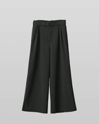 Linen-like Belted Wide Straight Pants