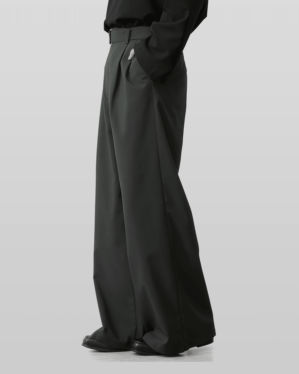 Linen-like Belted Wide Straight Pants