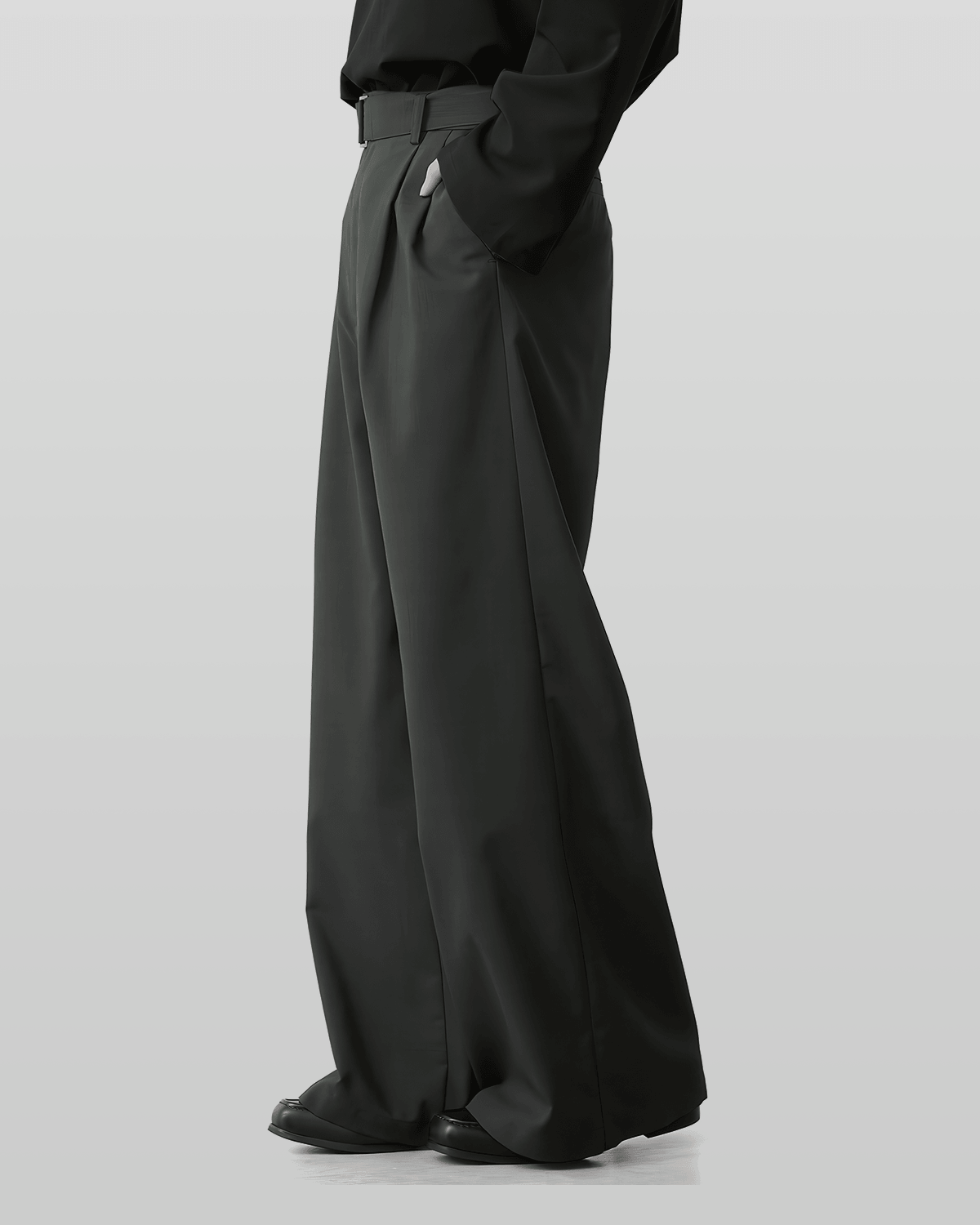 Linen-like Belted Wide Straight Pants