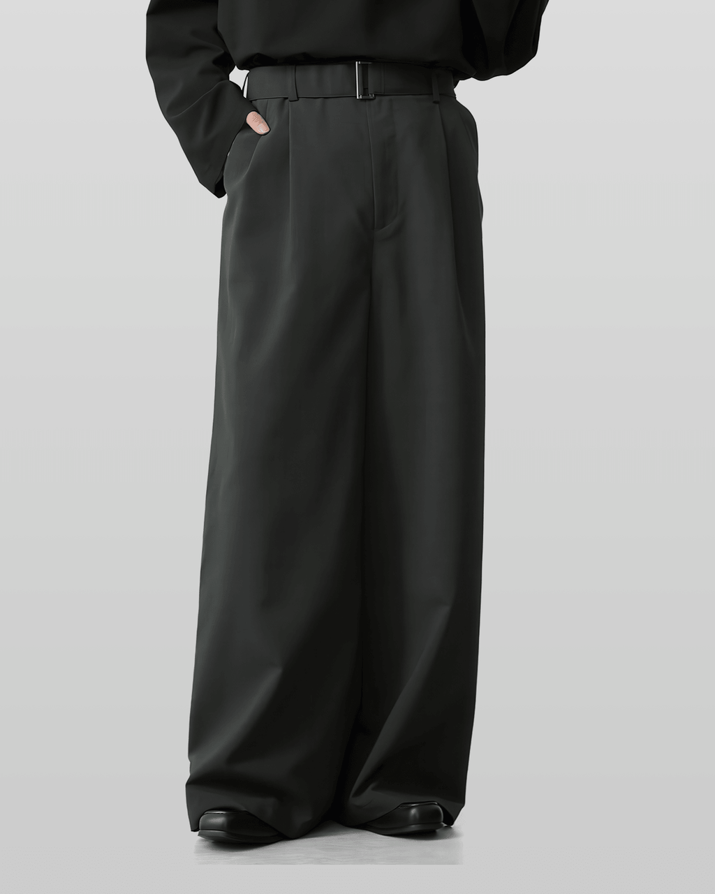 Linen-like Belted Wide Straight Pants