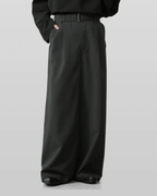 Linen-like Belted Wide Straight Pants