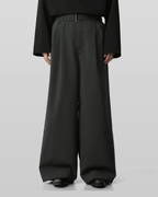 Linen-like Belted Wide Straight Pants