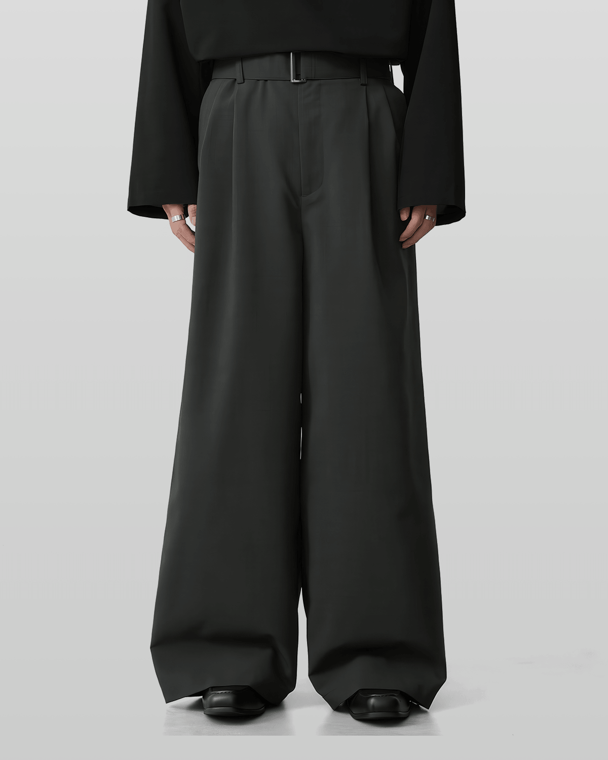 Linen-like Belted Wide Straight Pants
