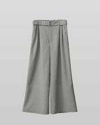 Linen-like Belted Wide Straight Pants