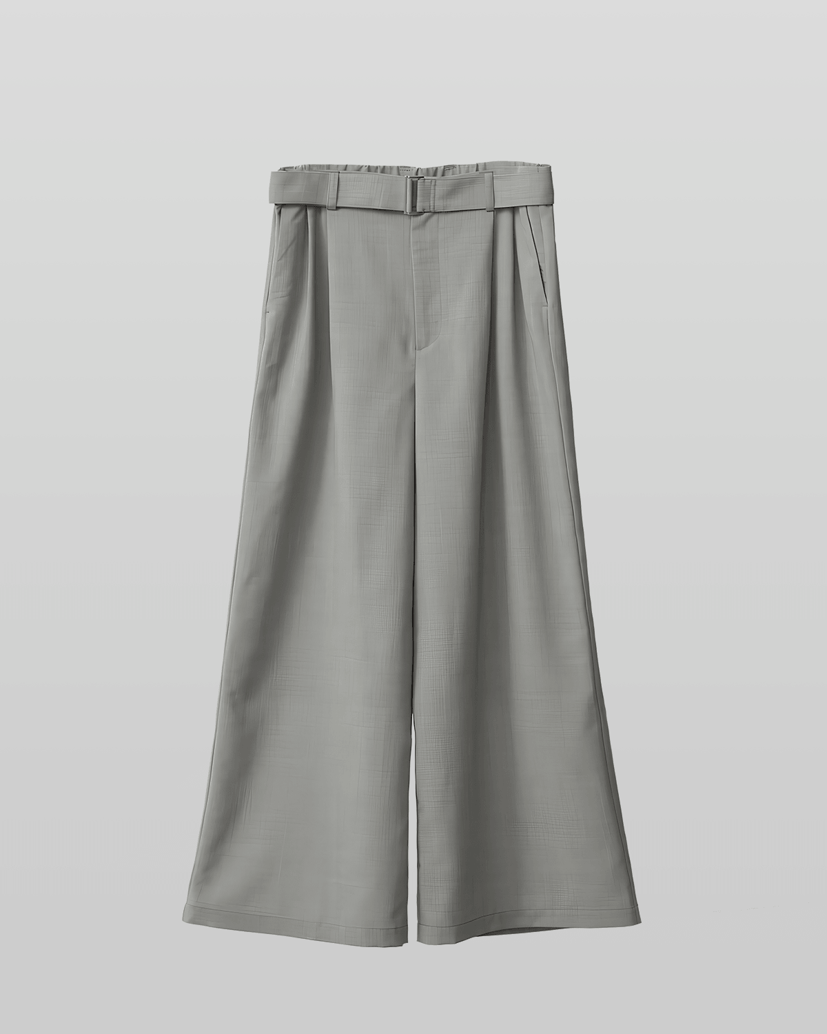 Linen-like Belted Wide Straight Pants