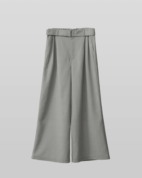 Linen-like Belted Wide Straight Pants