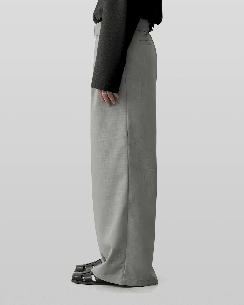 Linen-like Belted Wide Straight Pants