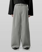 Linen-like Belted Wide Straight Pants