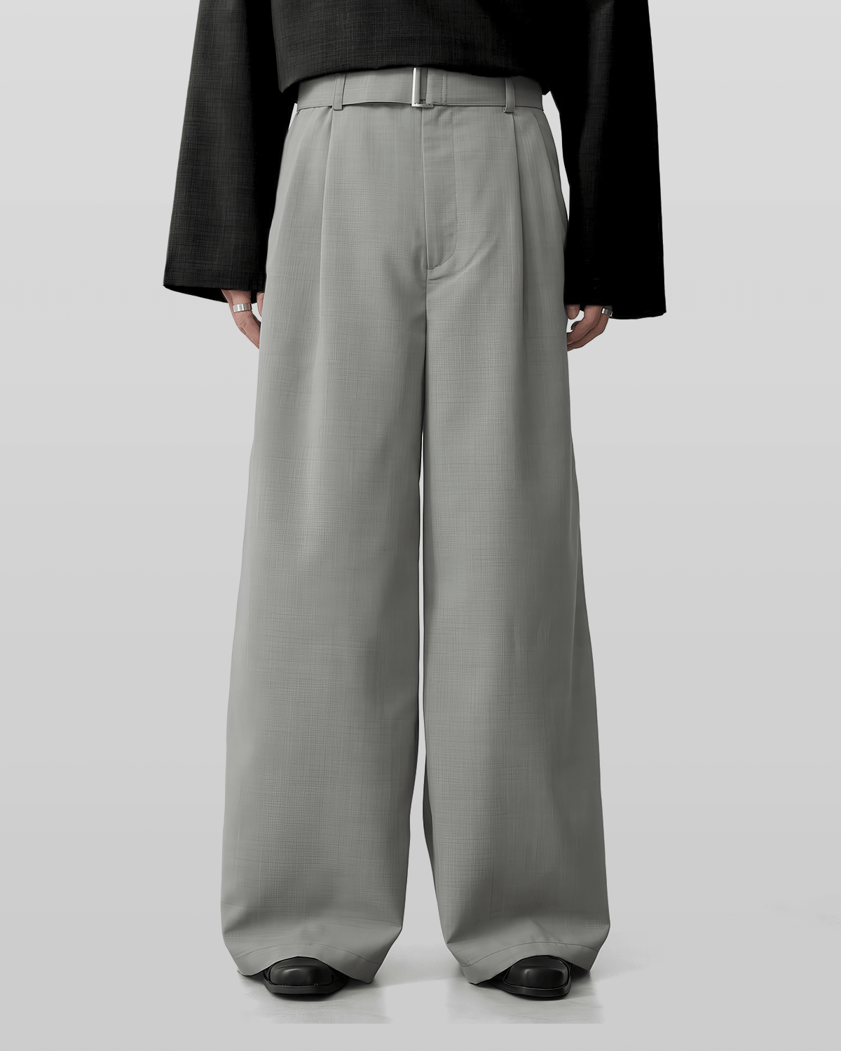 Linen-like Belted Wide Straight Pants