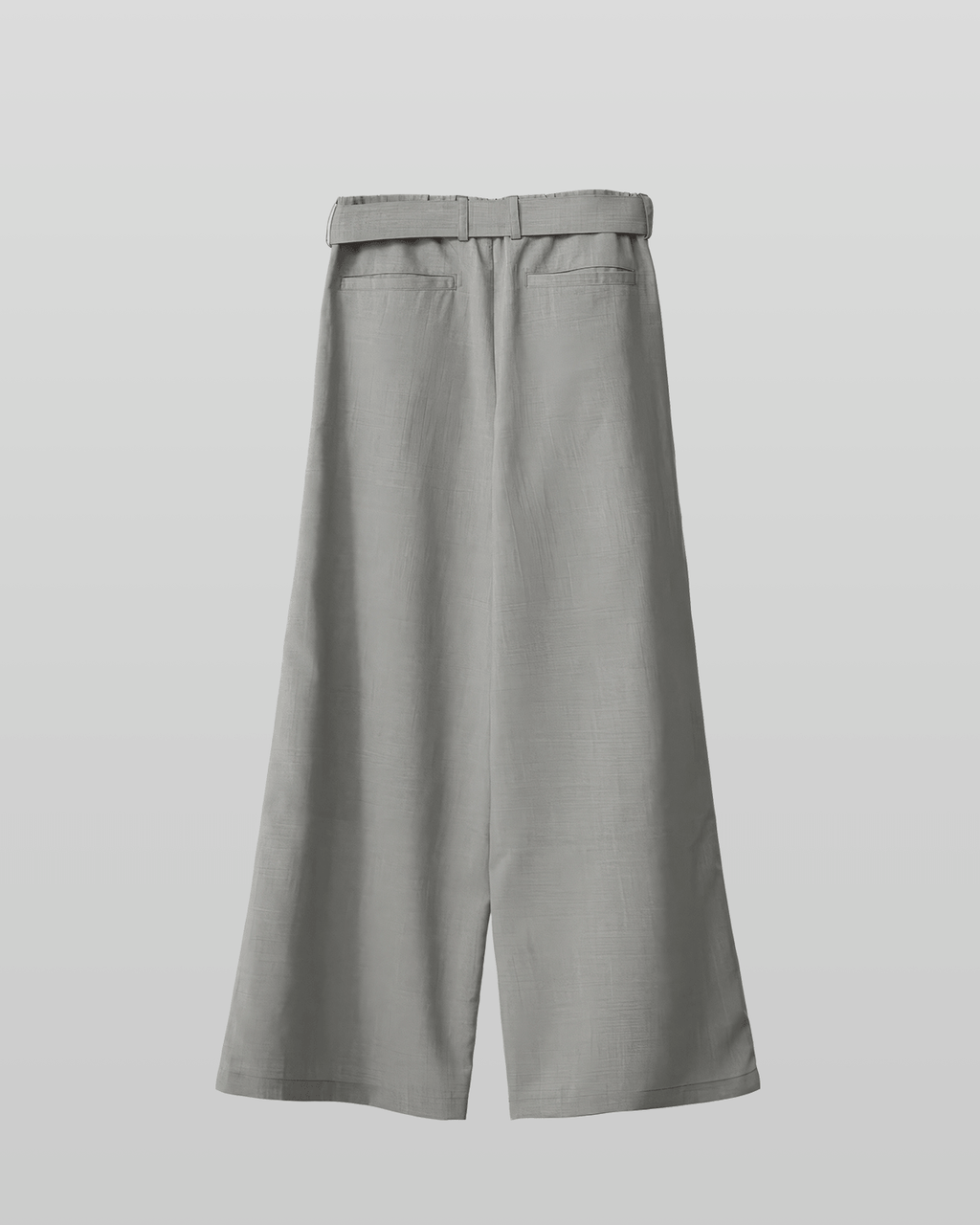 Linen-like Belted Wide Straight Pants