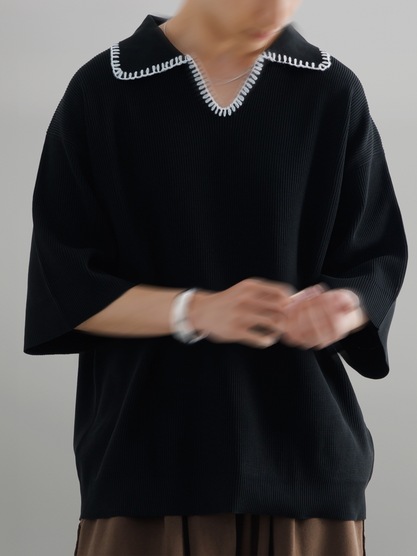 Stitched Knit Polo Shirt