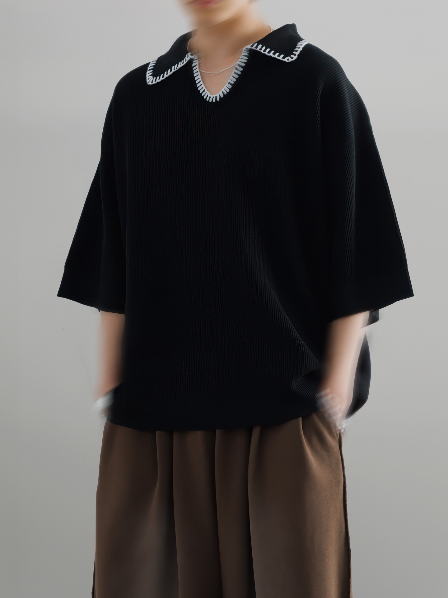 Stitched Knit Polo Shirt