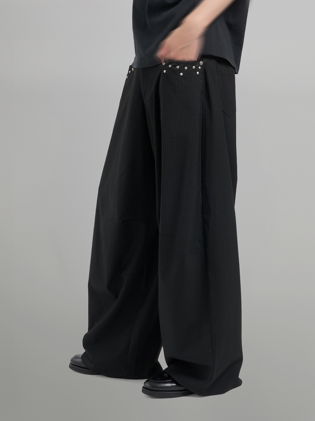 Silver Studded Striped Wide Pants