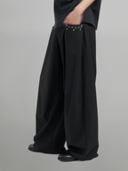 Studded Striped Wide Pants Black – Front view | clean essentials / minimalist | UNPROVEN