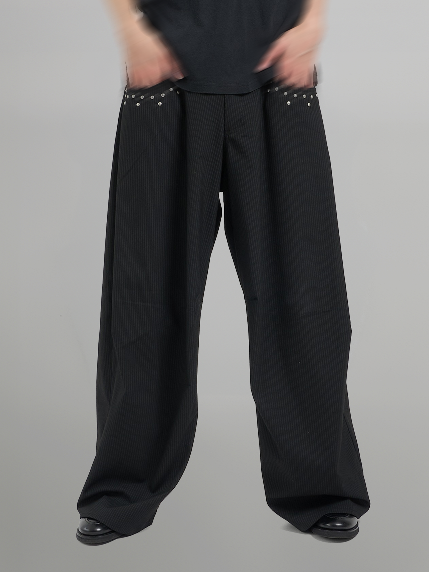 Silver Studded Striped Wide Pants