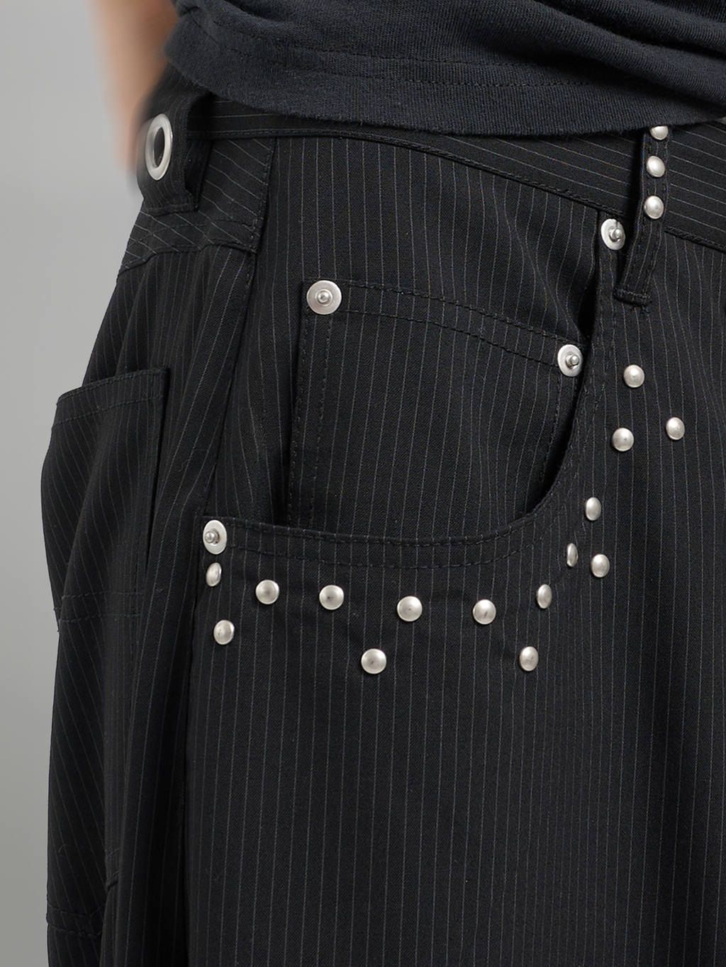 Silver Studded Striped Wide Pants