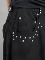 Studded Striped Wide Pants Black – Front view | clean essentials / minimalist | UNPROVEN