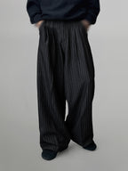 Striped Wide Pants black – Front view | wide-leg / pleated / relaxed tailoring | UNPROVEN
