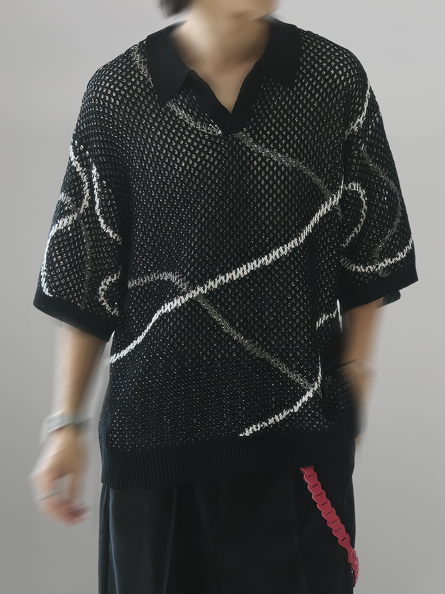 Wave Mesh Knit Polo Shirt