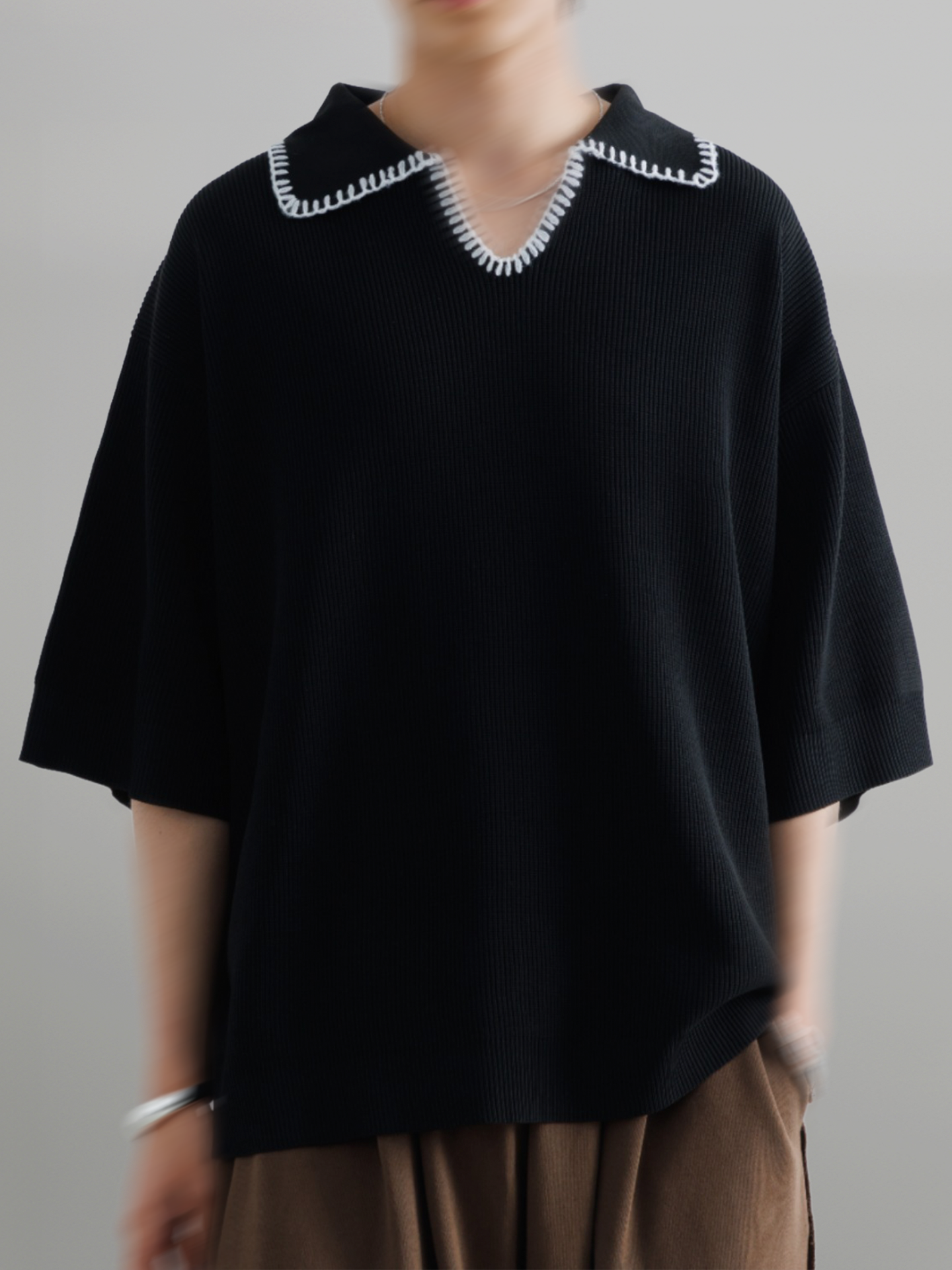 Stitched Knit Polo Shirt