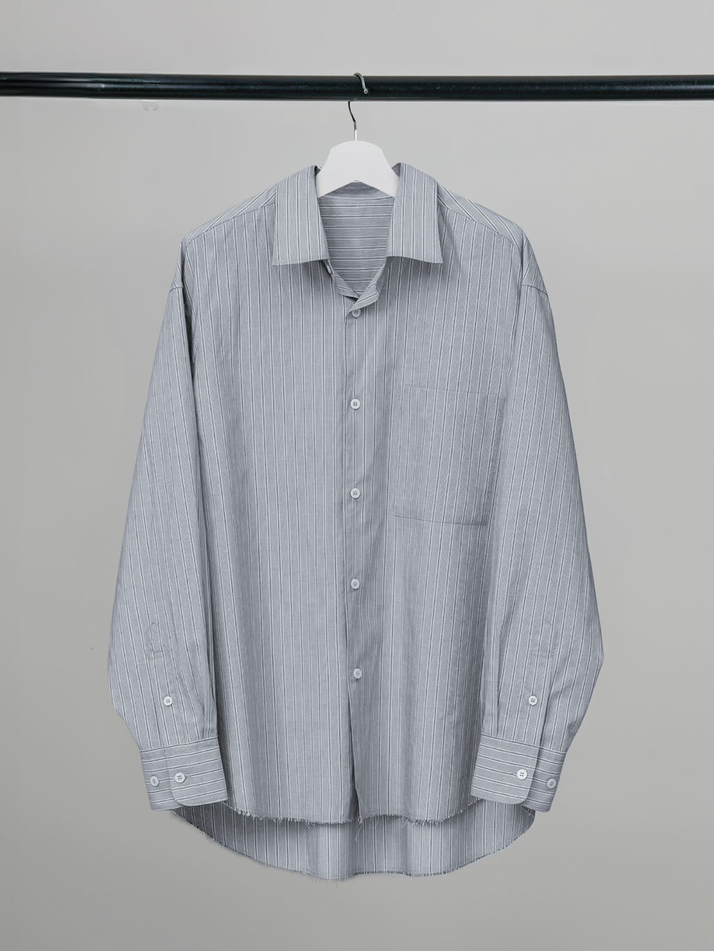 Cut-Off Hem Stripe Shirt