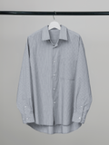 Cut-Off Hem Stripe Shirt – Front view | relaxed tailoring / semi-wide fit | UNPROVEN