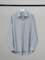 Cut-Off Hem Stripe Shirt – Front view | relaxed tailoring / semi-wide fit | UNPROVEN