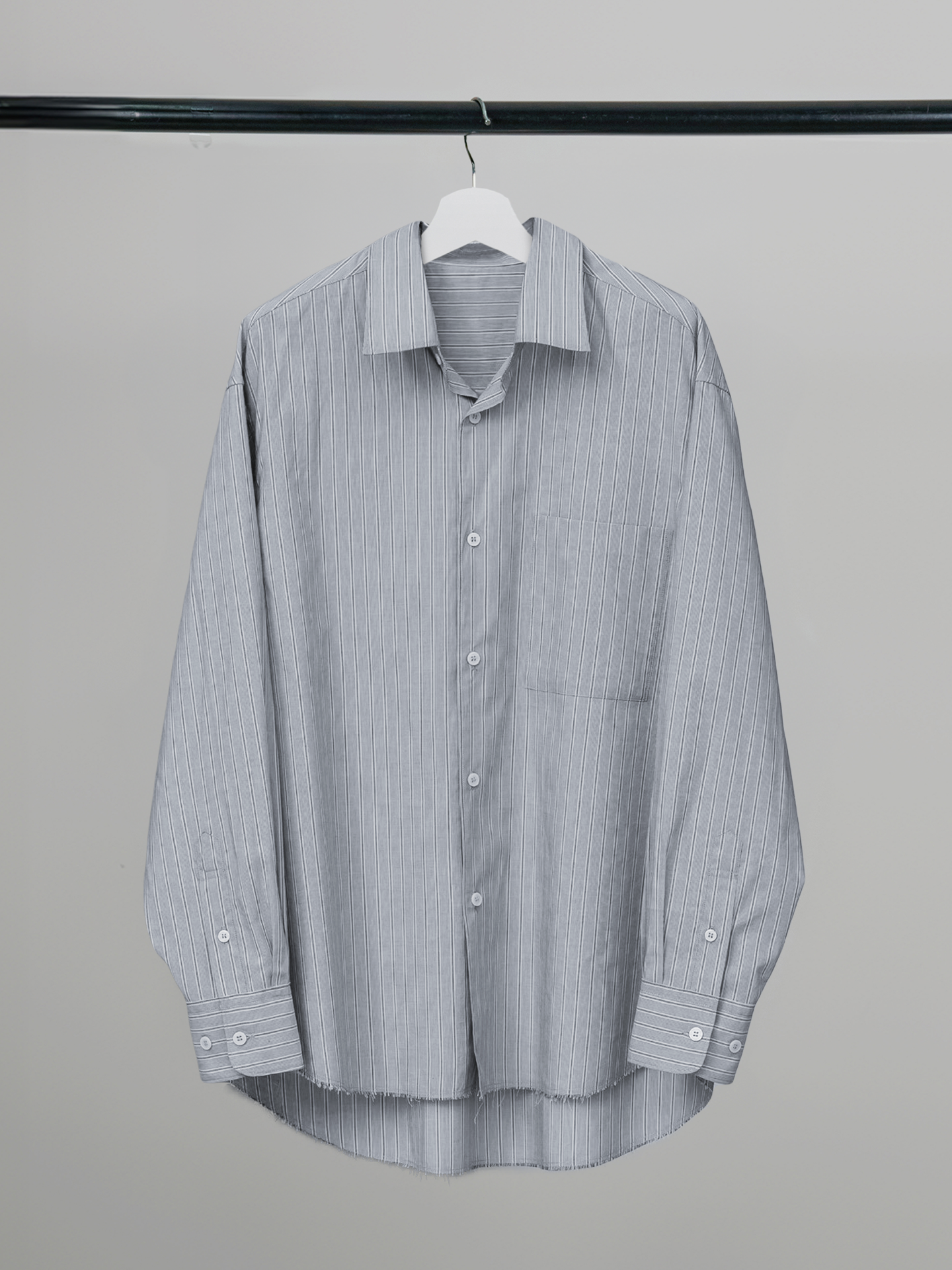 Cut-Off Hem Stripe Shirt