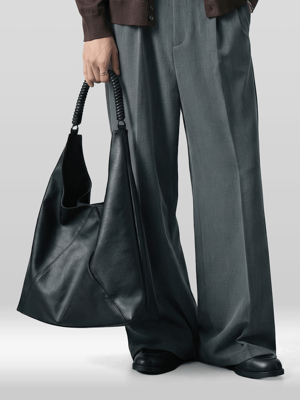 Braided Handle Triangle Tote Bag